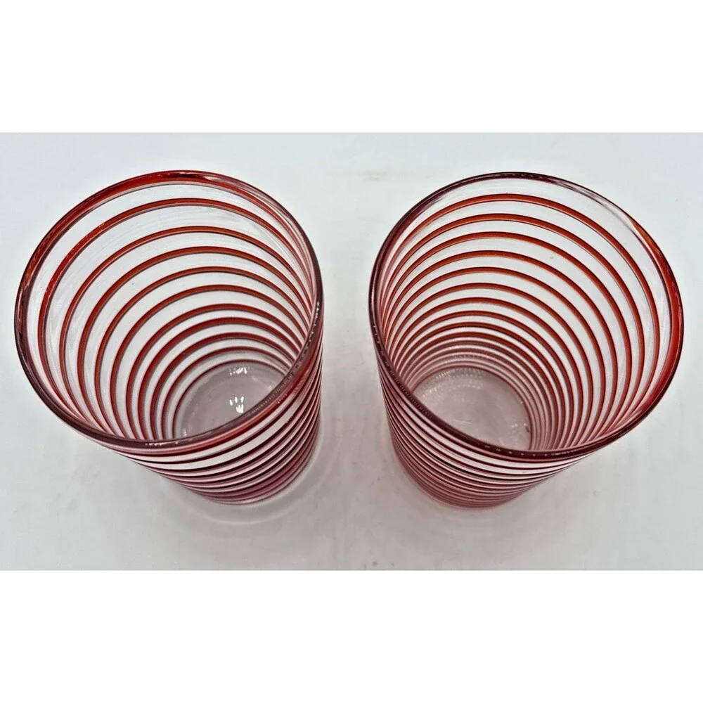 Crate & Barrel Red Swirl Tumblers Set Of 2 20oz Holiday Replacements 169-889